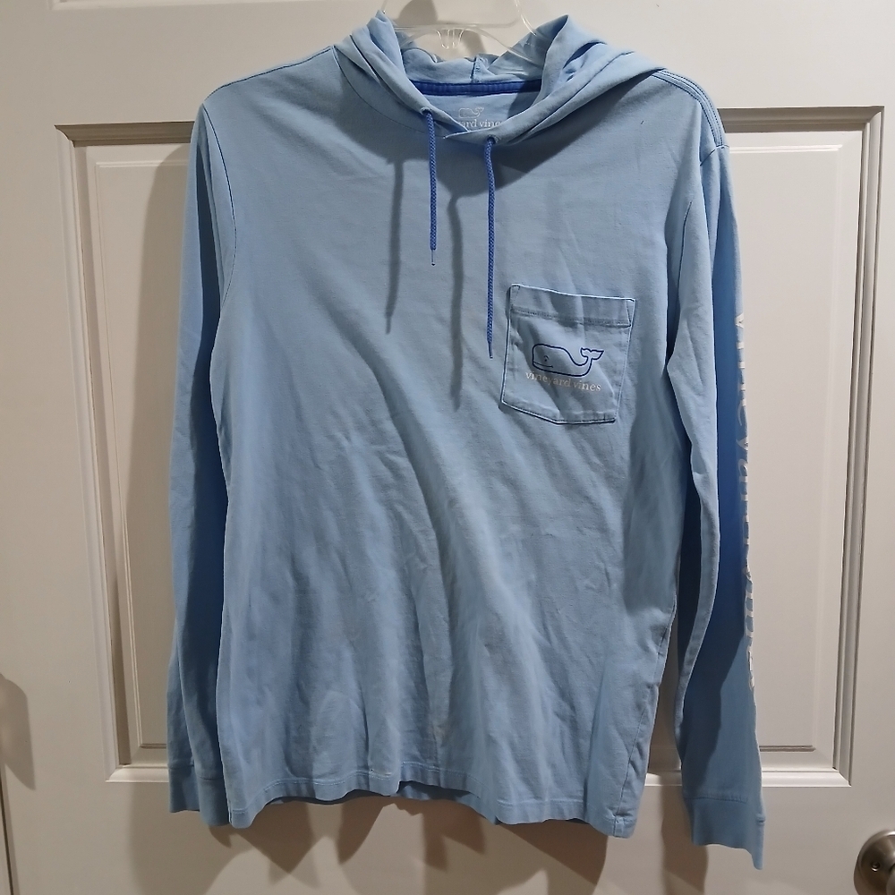 Vineyard Vines Hoodie Shirt Mens XS Pullover Pocket Logo Blue Long Sleeve